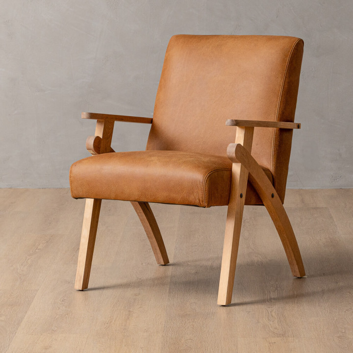 Gariep Leather Armchair - Oak - Caramel - 1