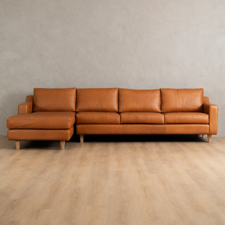 Douglas Leather Corner Couch with Daybed Left - Ginger - 1