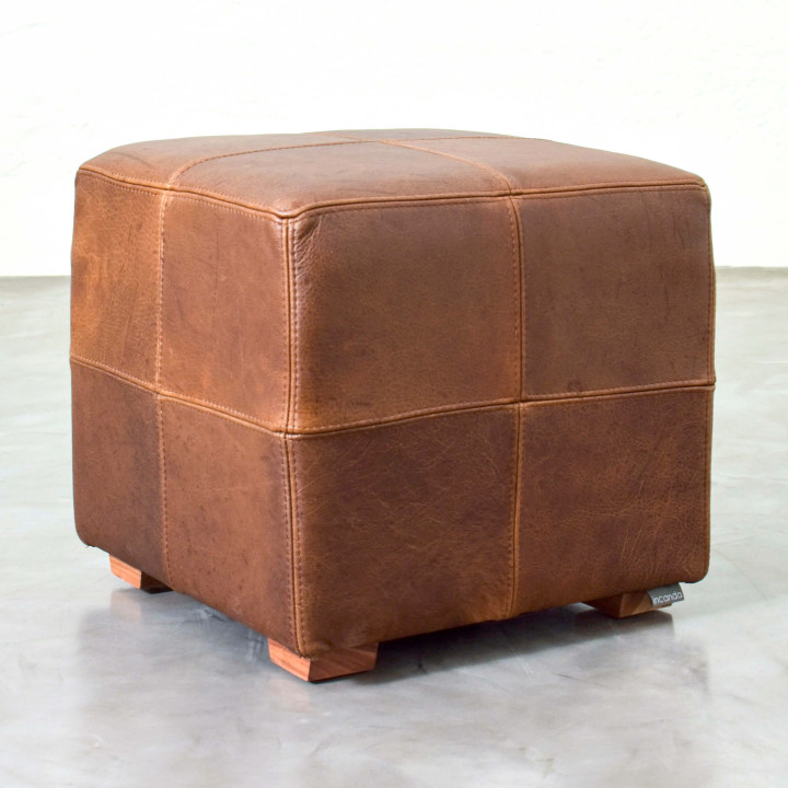Leather Block Ottoman - Butterscotch - 1