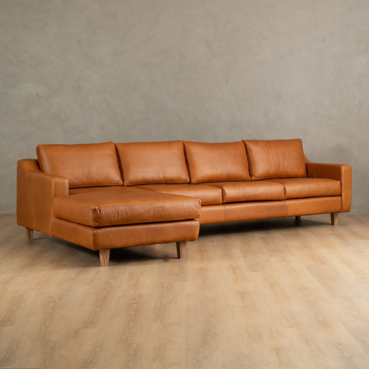 Douglas Leather Corner Couch with Daybed Left - Ginger - 2
