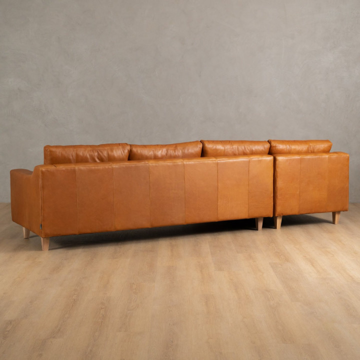 Douglas Leather Corner Couch with Daybed Left - Ginger - 3