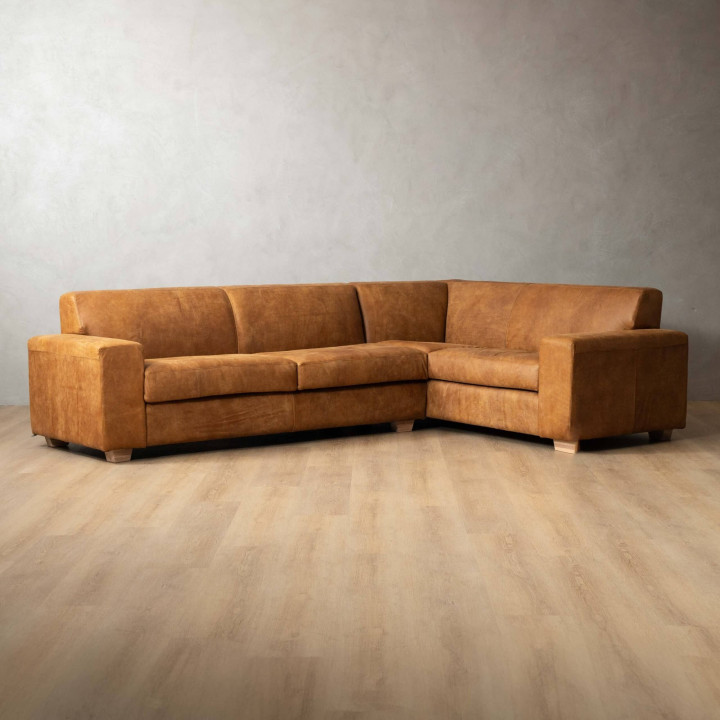 Karoo Leather Corner Couch Right - Caramel - 1