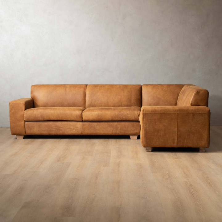 Karoo Leather Corner Couch Right - Caramel - 4