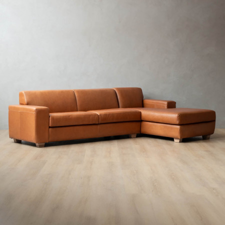 Karoo Leather Corner Couch with Daybed Right - Ginger - 1