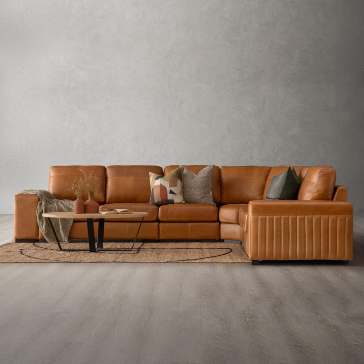 Harbormere Large Modular Leather Corner Couch - Tan - 2
