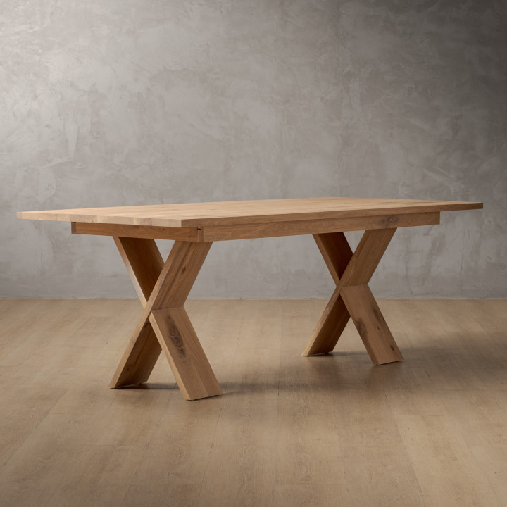 2.1m Cross Leg Dining Table - Oak (1.0m Wide) - 1