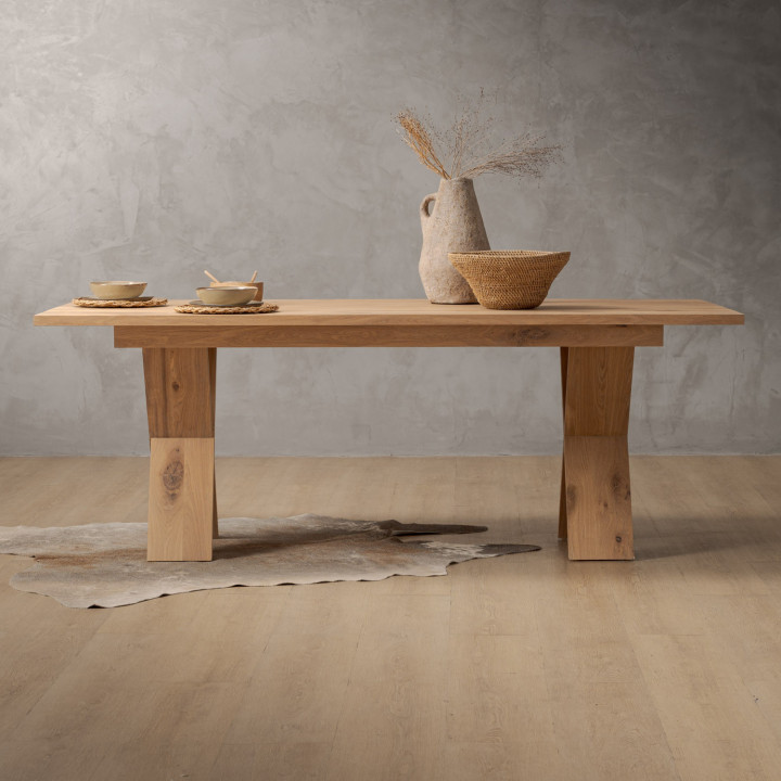 2.1m Cross Leg Dining Table - Oak (1.0m Wide) - 2