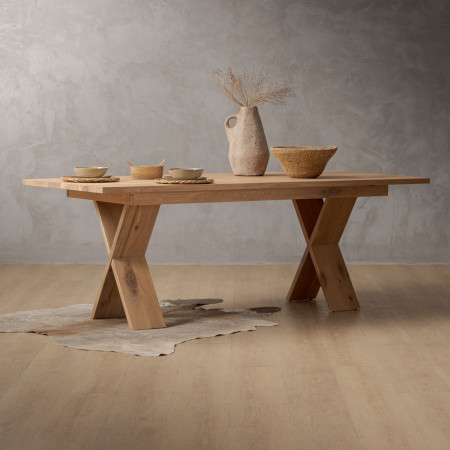 2.1m Cross Leg Dining Table - Oak (1.0m Wide) - 3