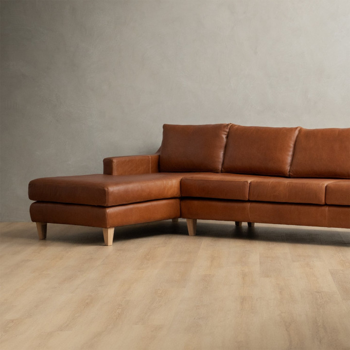 Douglas Leather Corner Couch with Daybed Left - Butterscotch - 5