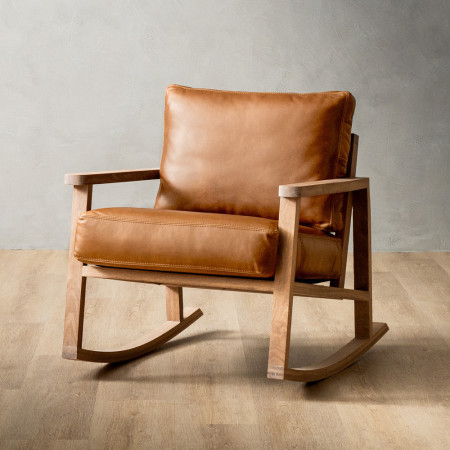 Arabella Leather Rocking Chair - Oak - Ginger - 1