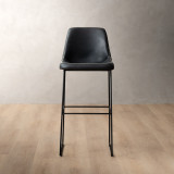 Demo - Hand-Stitched Tall Leather Bar Chair - Black - 2