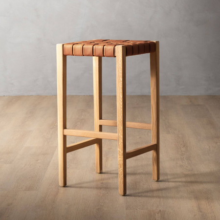 Cederberg Tall Leather Bar Stool - Oak - Ginger - 1