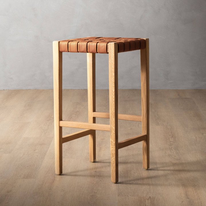 Cederberg Tall Leather Bar Stool - Oak - Ginger - 1