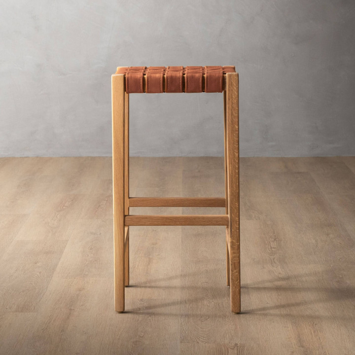 Cederberg Tall Leather Bar Stool - Oak - Ginger - 2