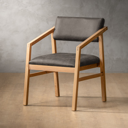 Jozi Leather Carver Chair - Oak - Charcoal