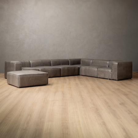 Havenwood Leather Grand Corner Couch With Ottoman - Shadow Ash - 1