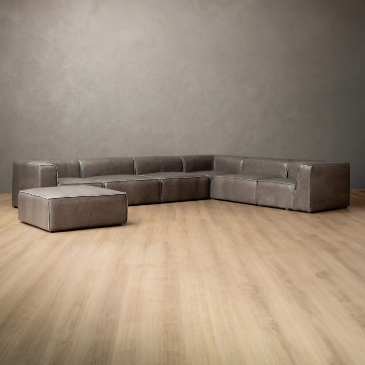 Havenwood Leather Grand Corner Couch With Ottoman - Shadow Ash - 1