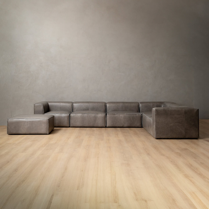 Havenwood Leather Grand Corner Couch With Ottoman - Shadow Ash - 5