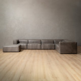 Havenwood Leather Grand Corner Couch With Ottoman - Shadow Ash - 5