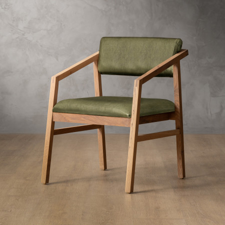 Jozi Leather Carver Chair - Oak - Olive