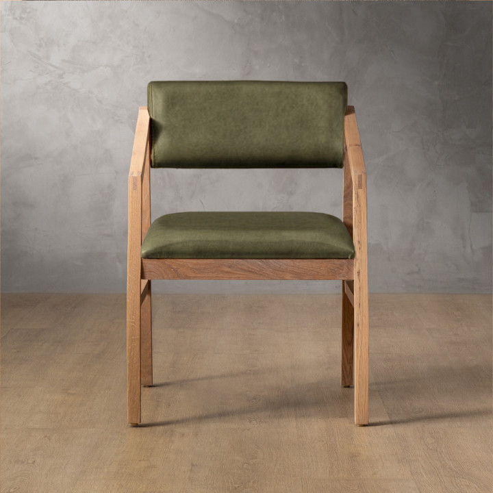 Jozi Leather Carver Chair - Oak - Olive - 2