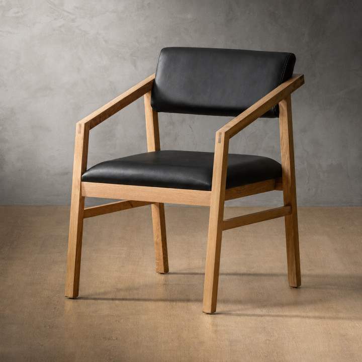 Jozi Leather Carver Chair - Oak - Black - 1