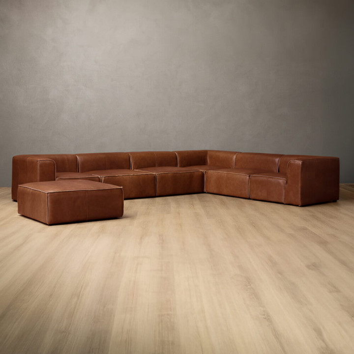 Havenwood Leather Grand Corner Couch With Ottoman - Duskwood - 1
