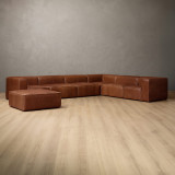 Havenwood Leather Grand Corner Couch With Ottoman - Duskwood - 1