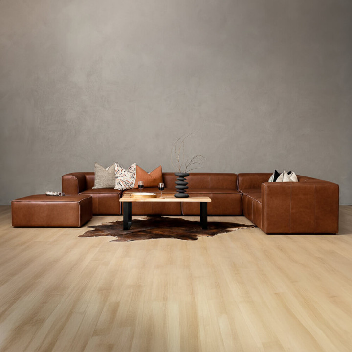 Havenwood Leather Grand Corner Couch With Ottoman - Duskwood - 2