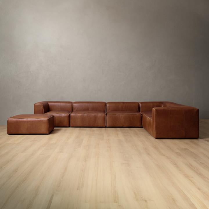 Havenwood Leather Grand Corner Couch With Ottoman - Duskwood - 5