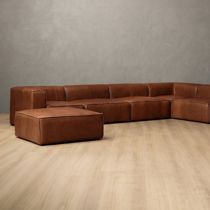 Havenwood Leather Grand Corner Couch With Ottoman - Duskwood - 6