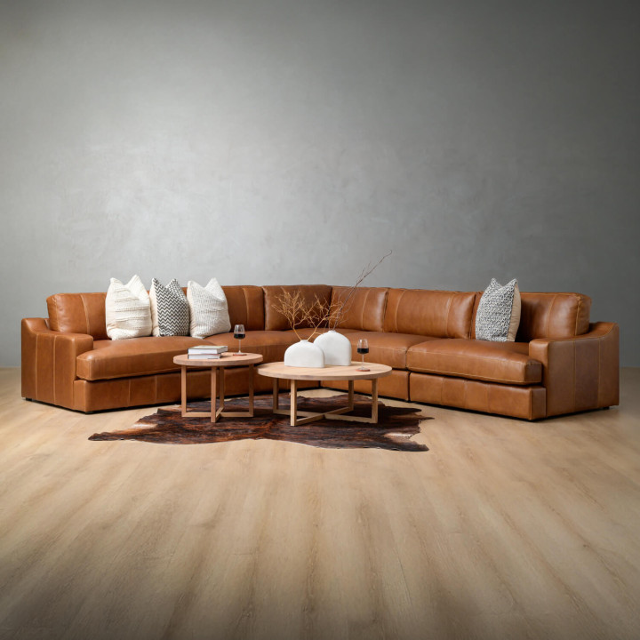 Windermere Large Modular Leather Corner Couch - Cinnamon - 2