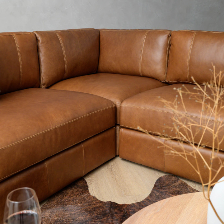 Windermere Large Modular Leather Corner Couch - Cinnamon - 3