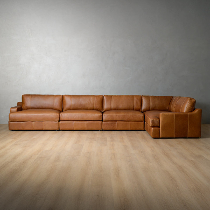 Windermere Large Modular Leather Corner Couch - Cinnamon - 5