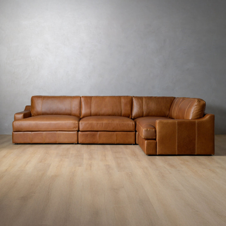 Windermere Modular Leather Corner Couch - Cinnamon - 4