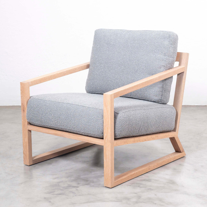 Clarens Fabric Armchair - Oak - Bouclé Dove Grey - 1