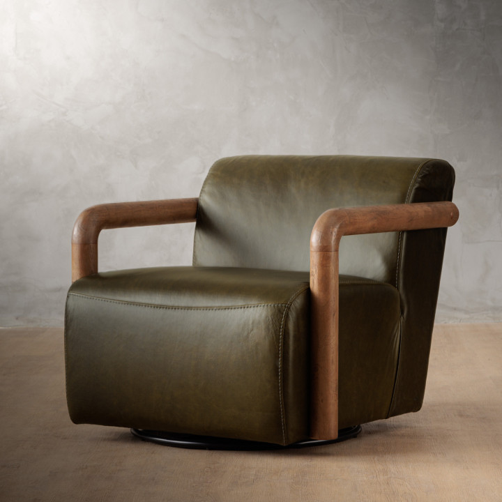 Bellora Leather Swivel Armchair - Olive - 1