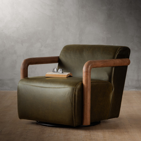 Bellora Leather Swivel Armchair - Olive