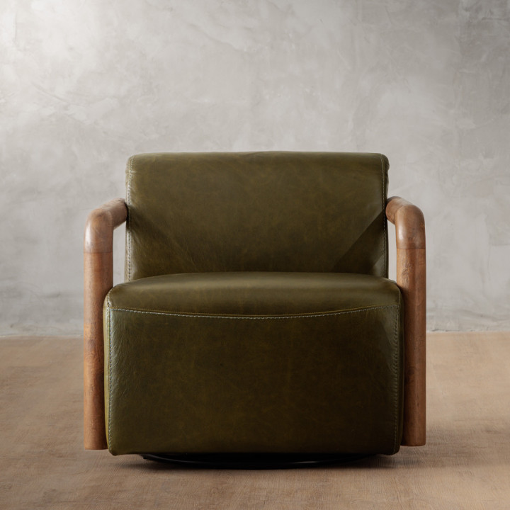 Bellora Leather Swivel Armchair - Olive - 4
