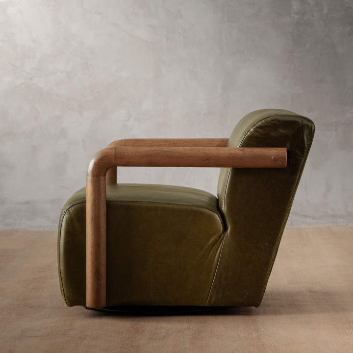 Bellora Leather Swivel Armchair - Olive - 5