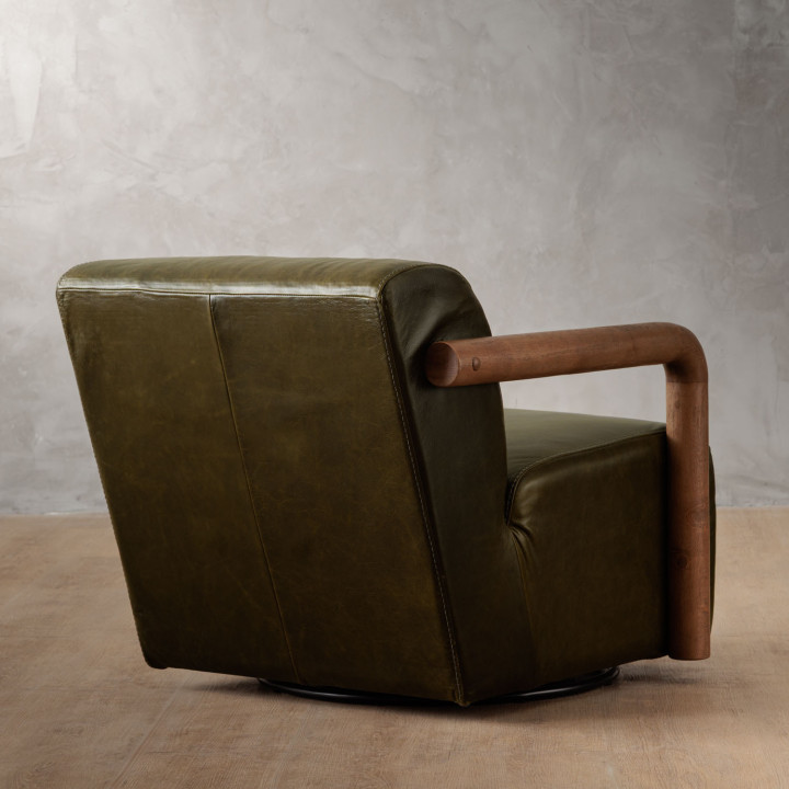 Bellora Leather Swivel Armchair - Olive - 6