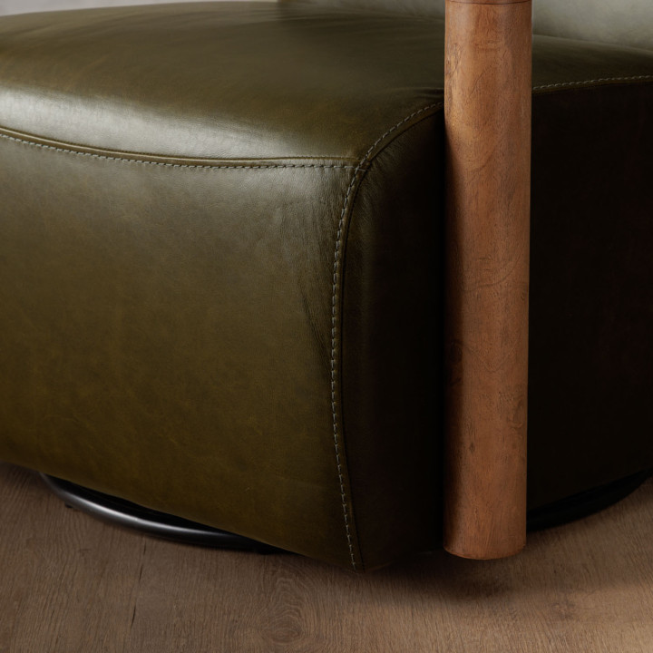 Bellora Leather Swivel Armchair - Olive - 8