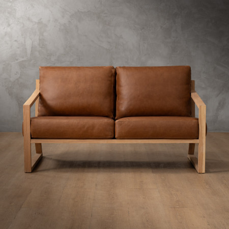 Clarens 2-Seater Leather Couch - Oak - Butterscotch