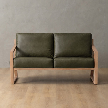 Clarens 2-Seater Leather Couch - Oak - Olive