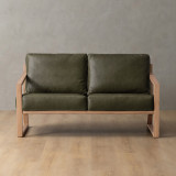 Clarens 2-Seater Leather Couch - Oak - Olive - 1