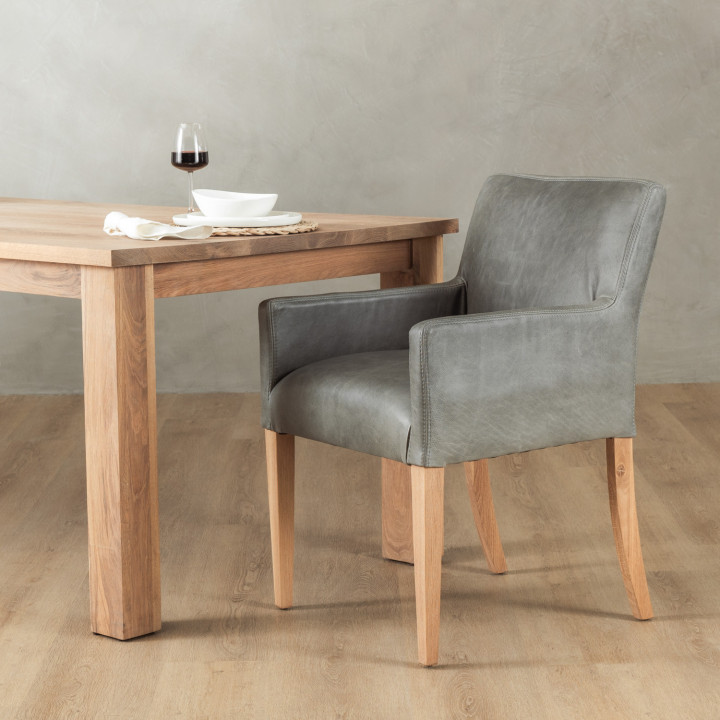 Sandton Leather Dining Chair - Oak - Pepper - 2