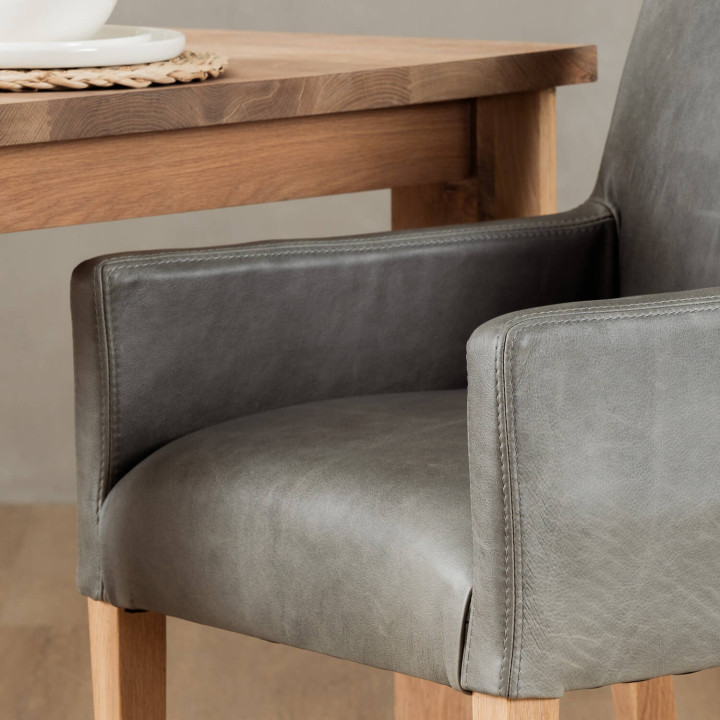 Sandton Leather Dining Chair - Oak - Pepper - 4