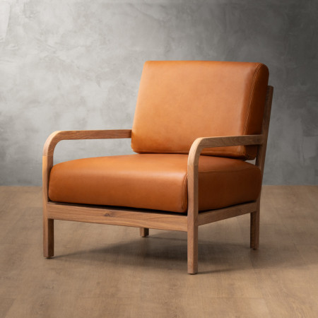 Vrede Leather Armchair - Oak - Ginger - 1