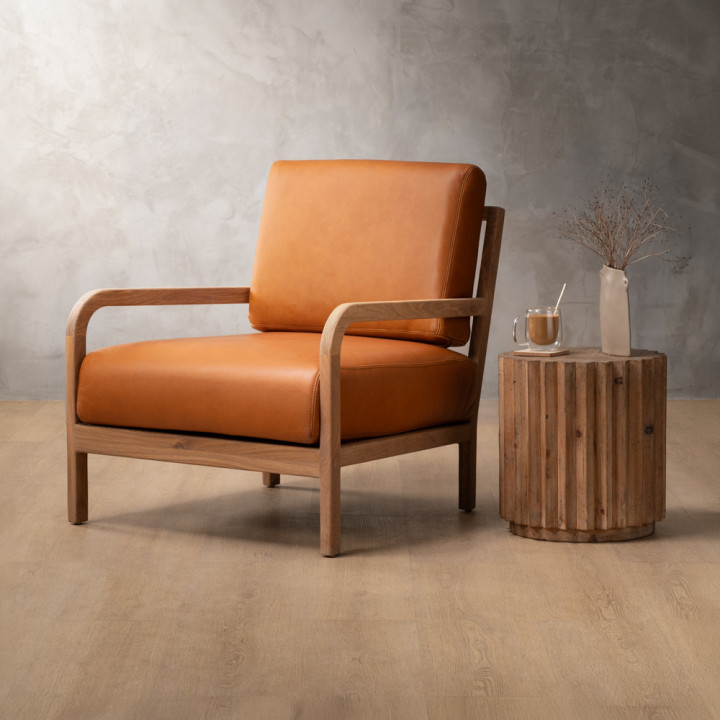 Vrede Leather Armchair - Oak - Ginger - 3