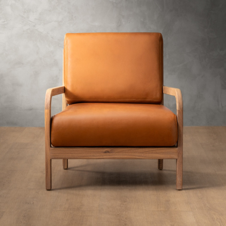 Vrede Leather Armchair - Oak - Ginger - 5